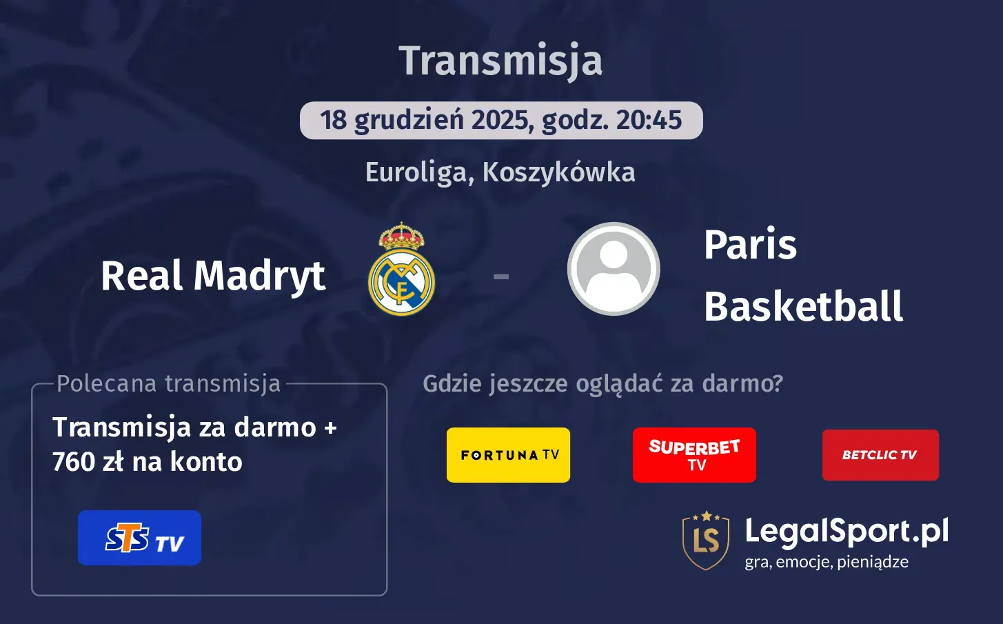 Real Madryt - Paris Basketball Transmisje