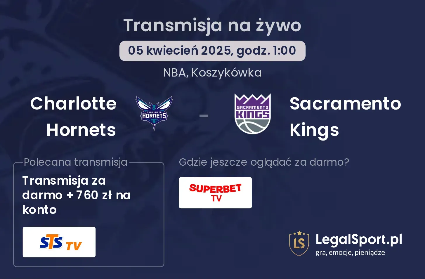 Charlotte Hornets - Sacramento Kings gdzie oglądać?