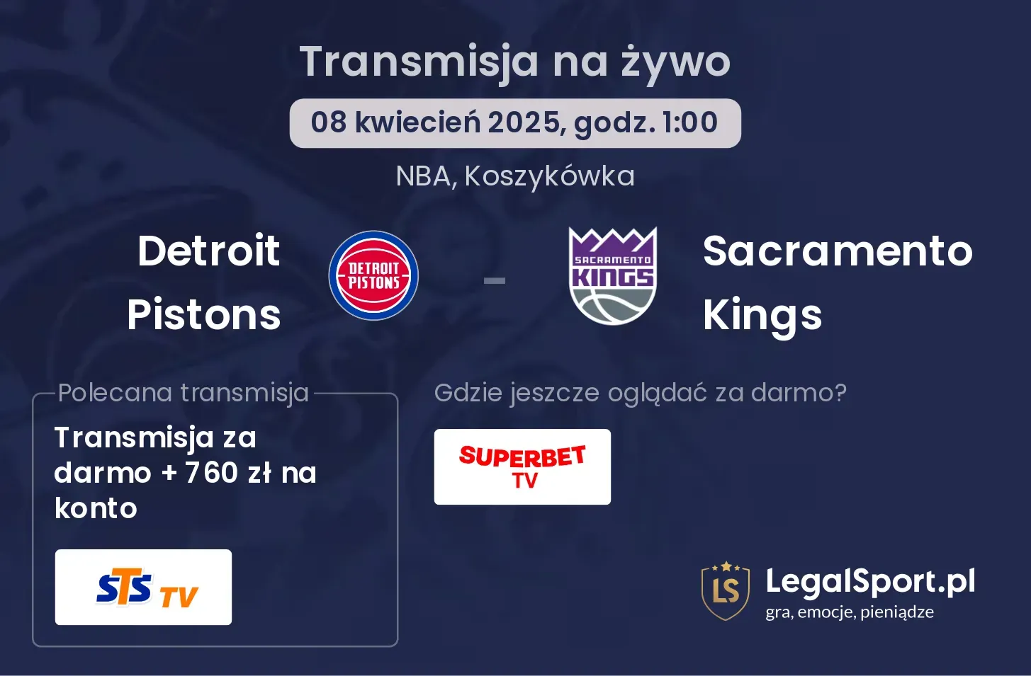 Detroit Pistons - Sacramento Kings gdzie oglądać?