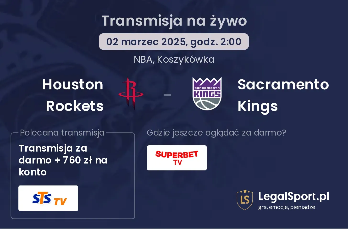 Houston Rockets - Sacramento Kings gdzie oglądać?