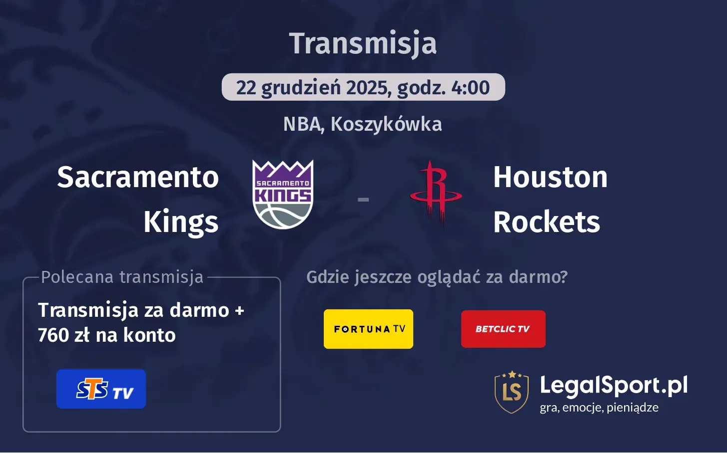 Sacramento Kings - Houston Rockets Transmisje