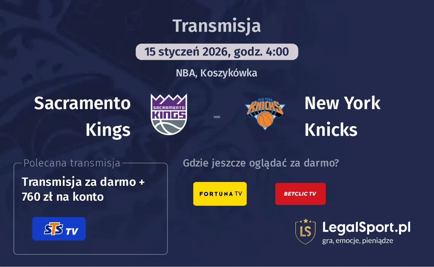 Sacramento Kings - New York Knicks Transmisje