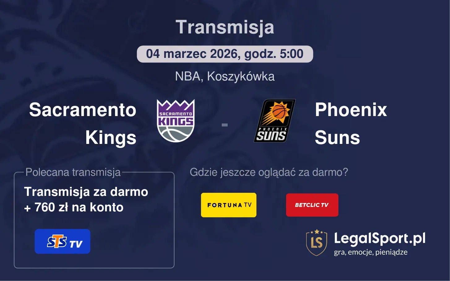 Sacramento Kings - Phoenix Suns Transmisje