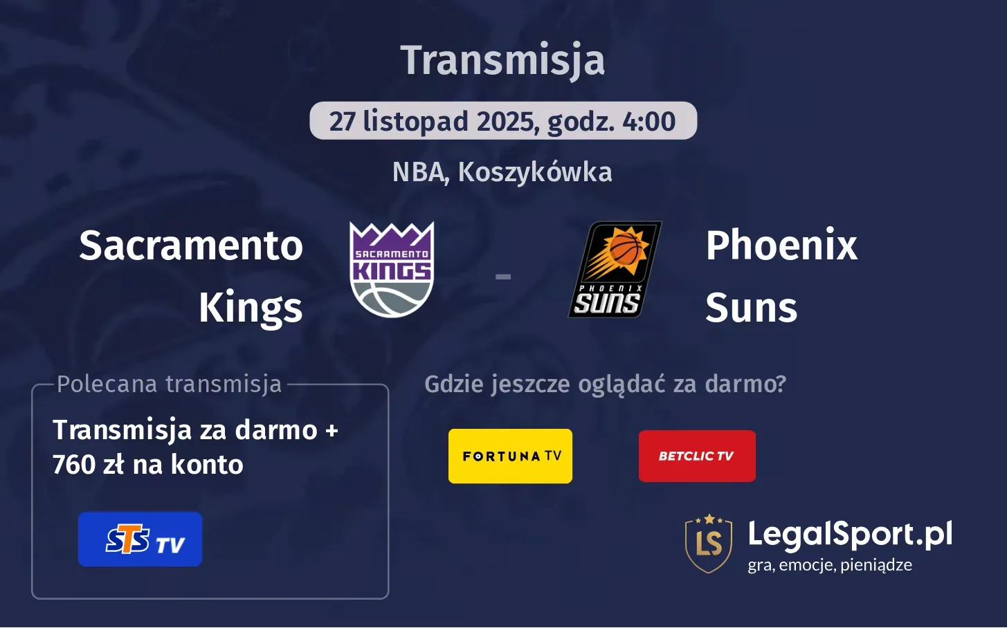 Sacramento Kings - Phoenix Suns Transmisje