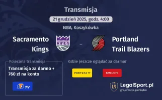 Sacramento Kings - Portland Trail Blazers gdzie oglądać (21.12.2025)