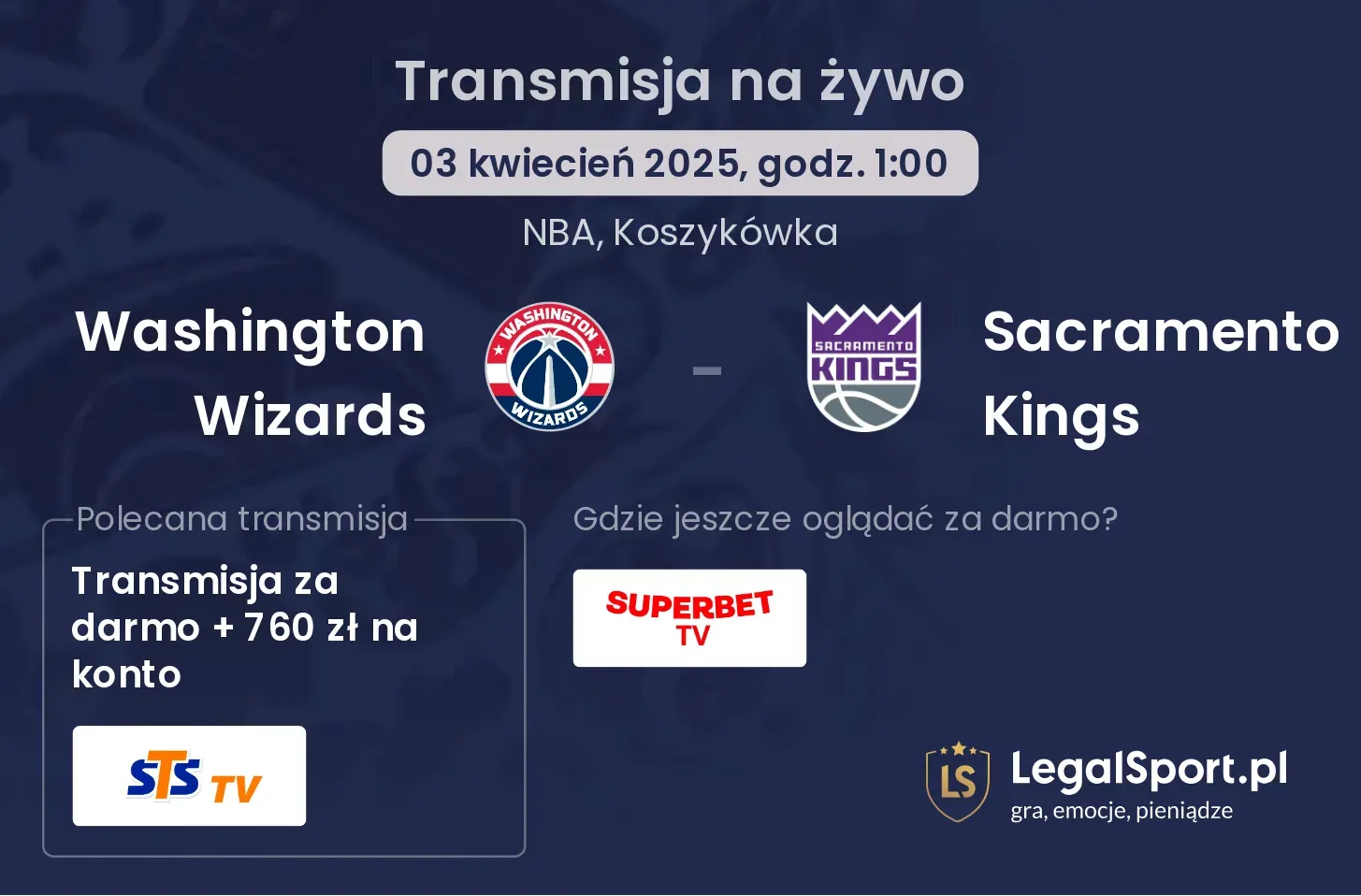 Washington Wizards - Sacramento Kings gdzie oglądać transmisję?
