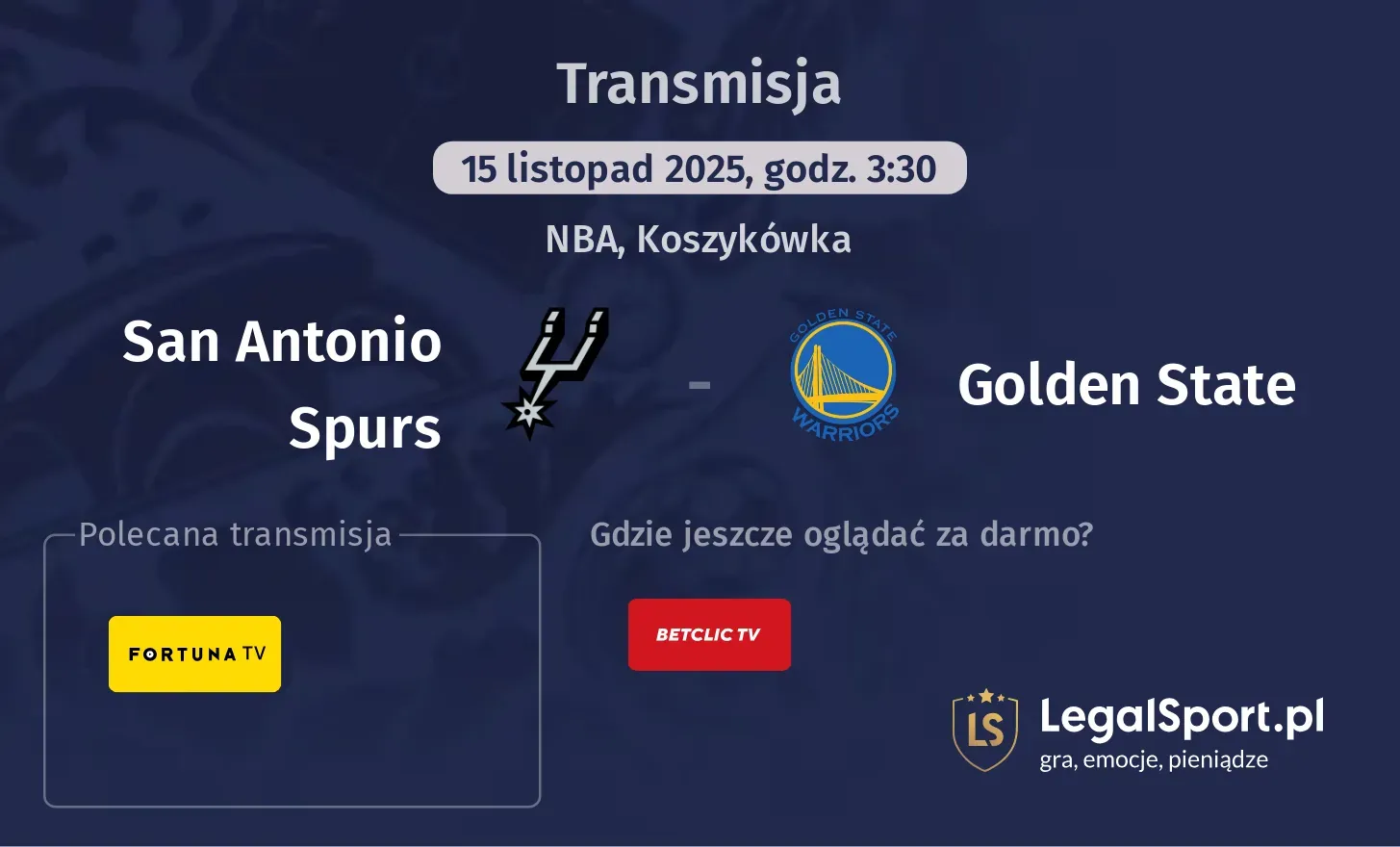 San Antonio Spurs - Golden State Transmisje