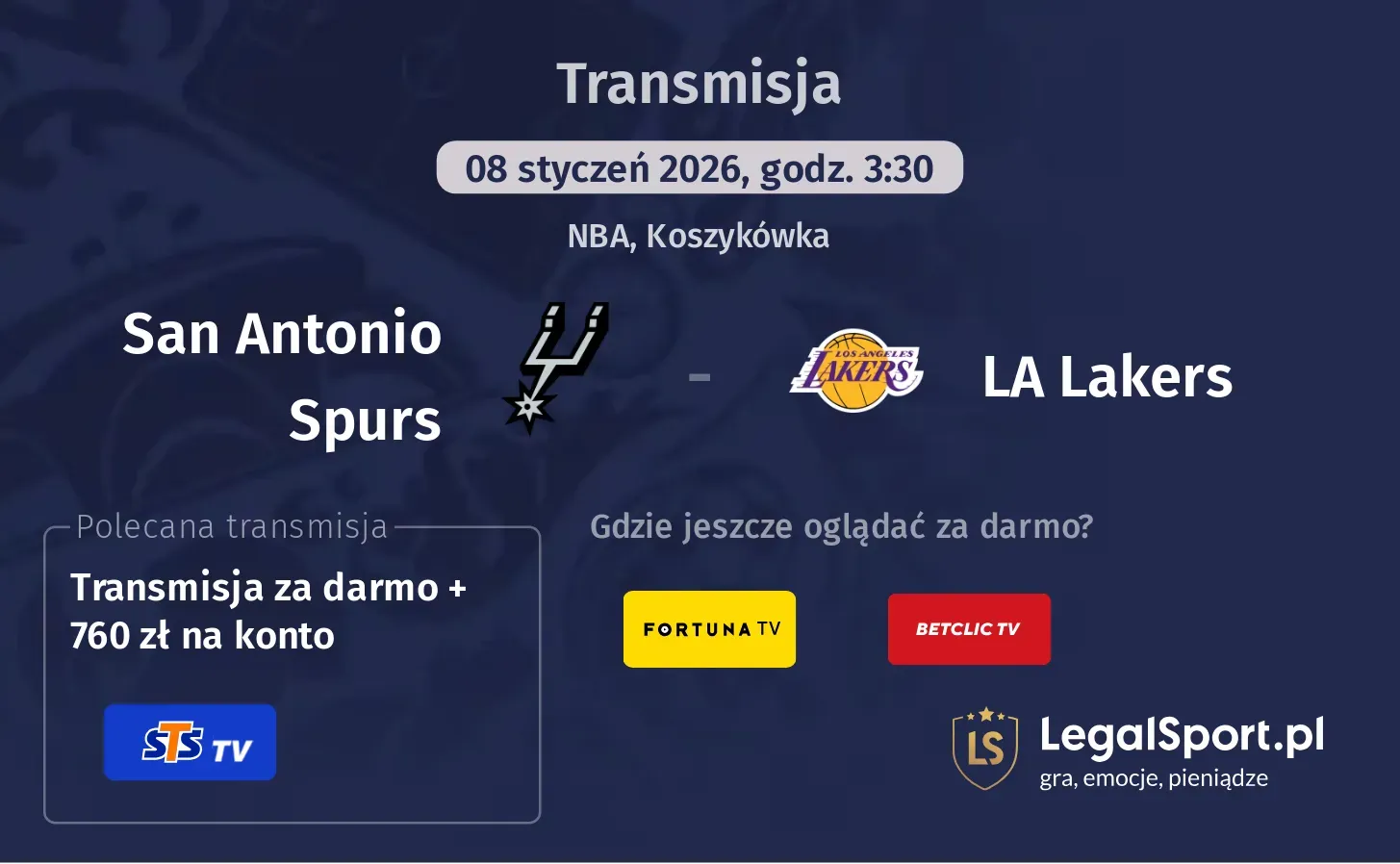 San Antonio Spurs - LA Lakers Transmisje