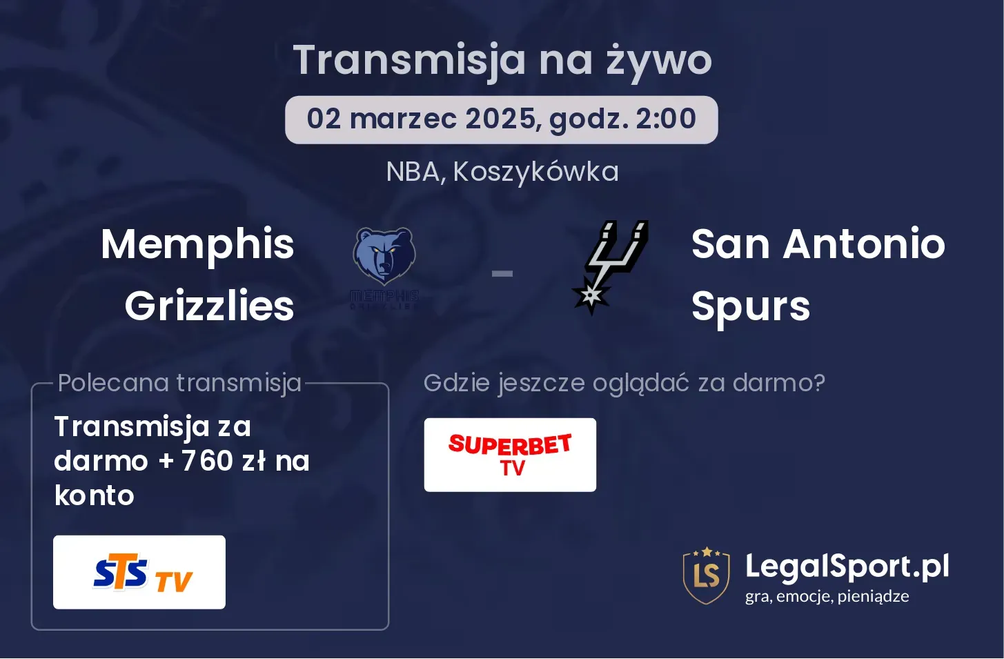 San Antonio Spurs - Memphis Grizzlies transmisja na żywo