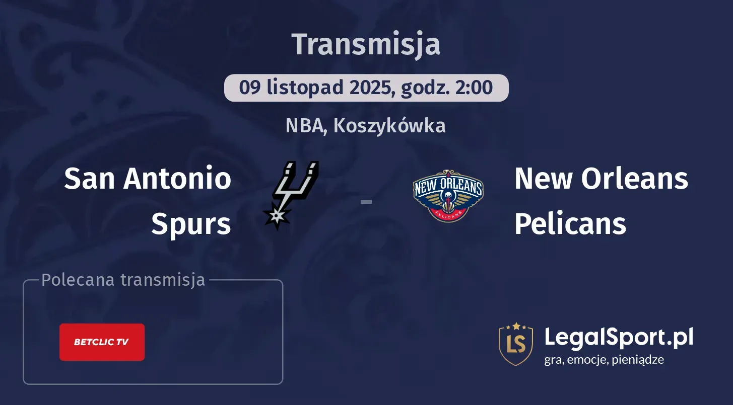 San Antonio Spurs - New Orleans Pelicans Transmisje