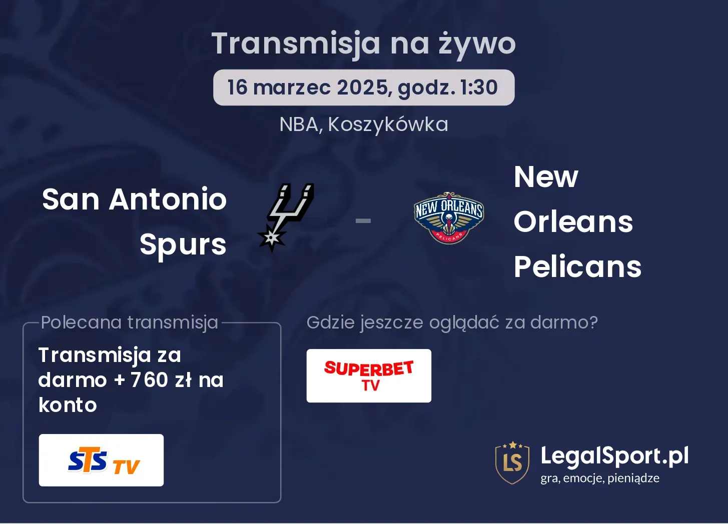 San Antonio Spurs - New Orleans Pelicans gdzie oglądać?