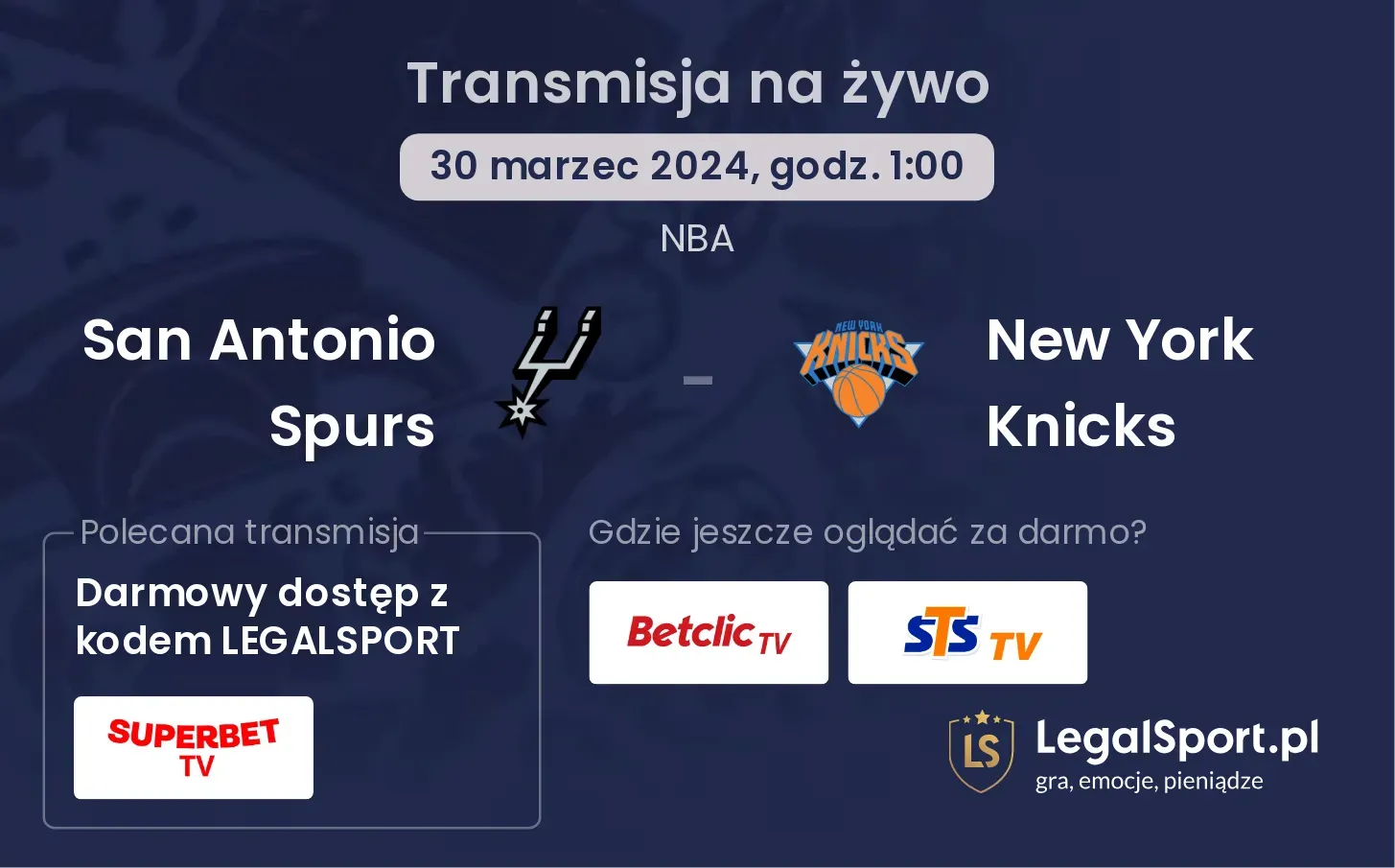 San Antonio Spurs - New York Knicks transmisja na żywo
