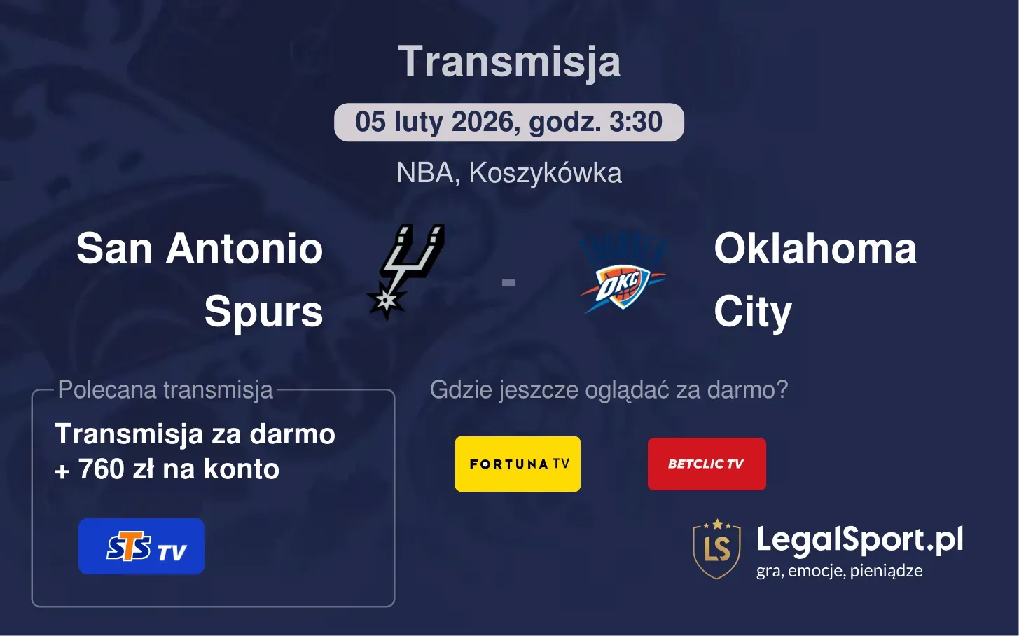 San Antonio Spurs - Oklahoma City Transmisje