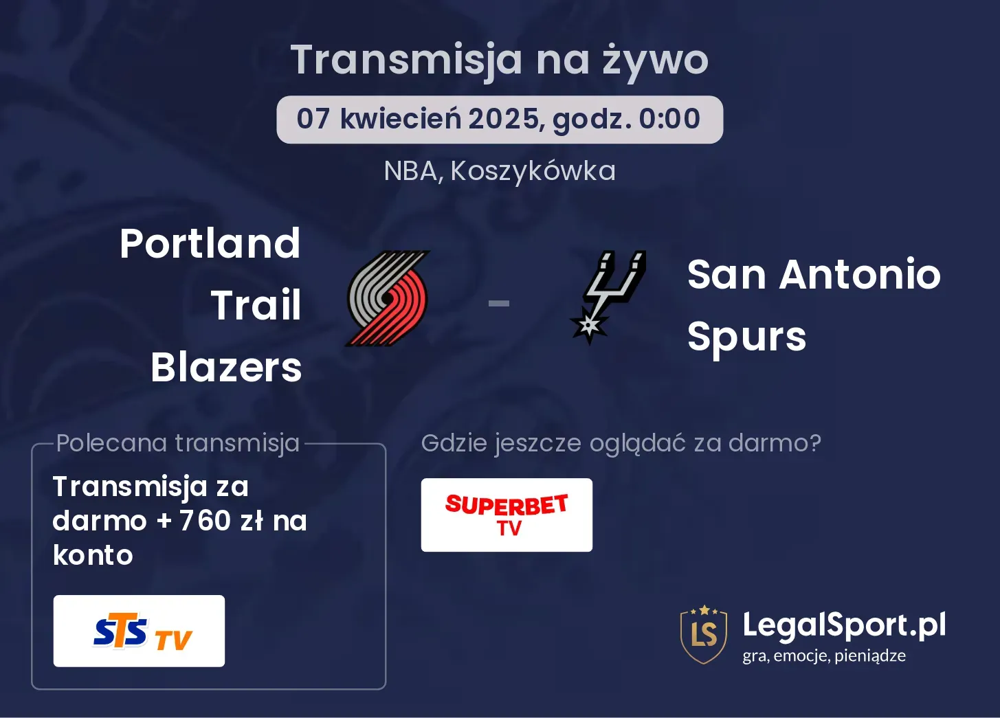 Portland Trail Blazers - San Antonio Spurs gdzie oglądać?