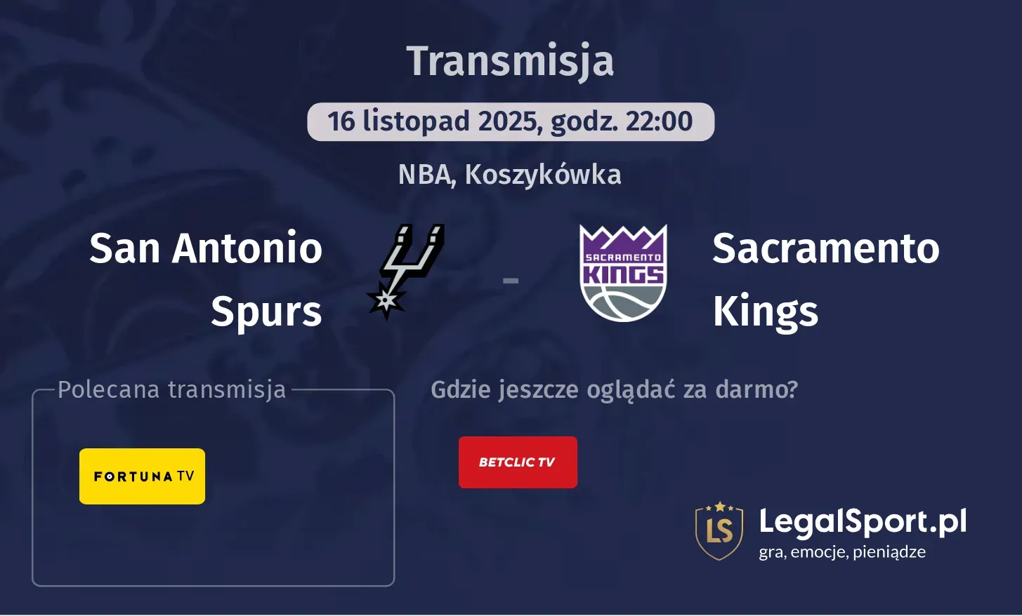 San Antonio Spurs - Sacramento Kings Transmisje