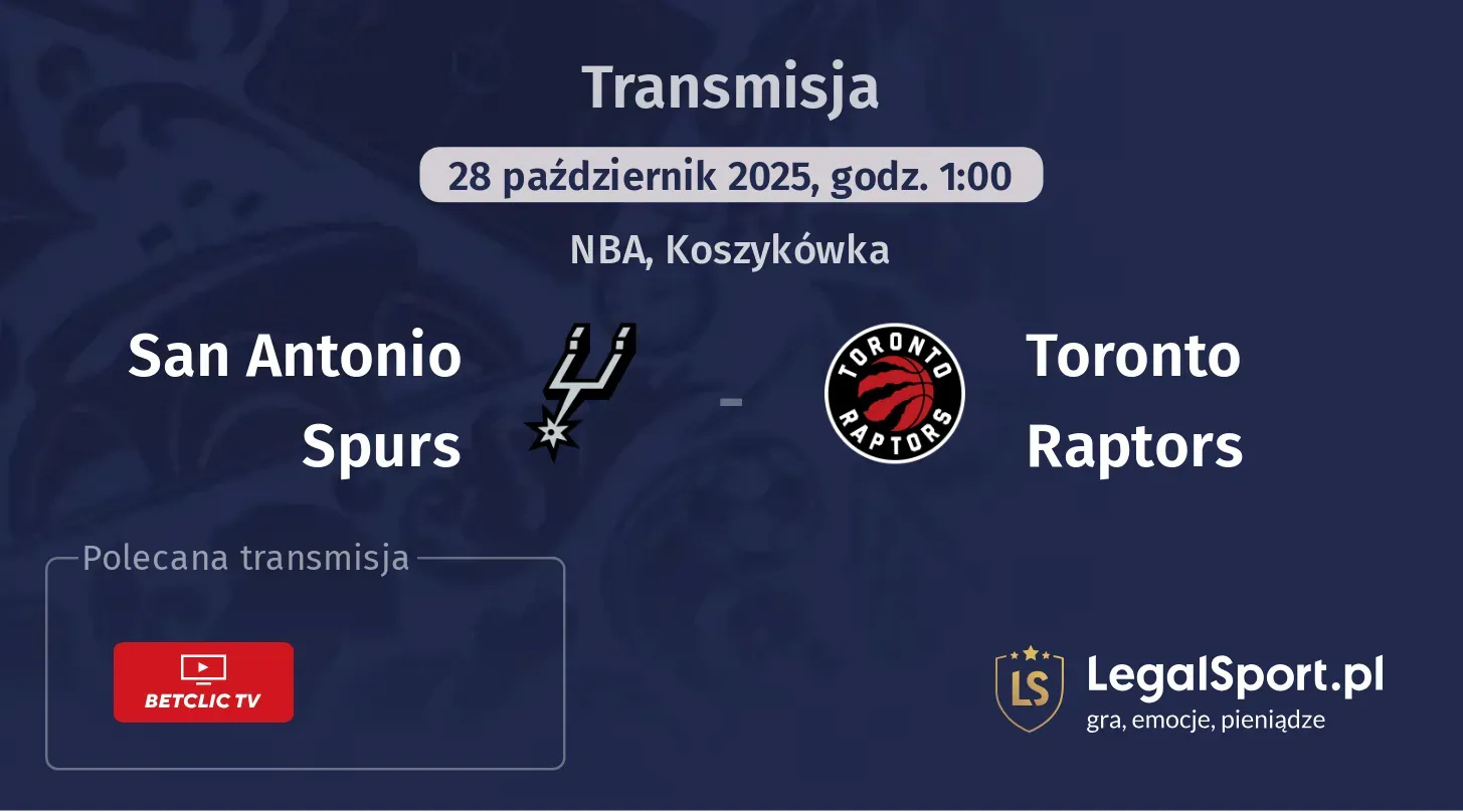 San Antonio Spurs - Toronto Raptors Transmisje