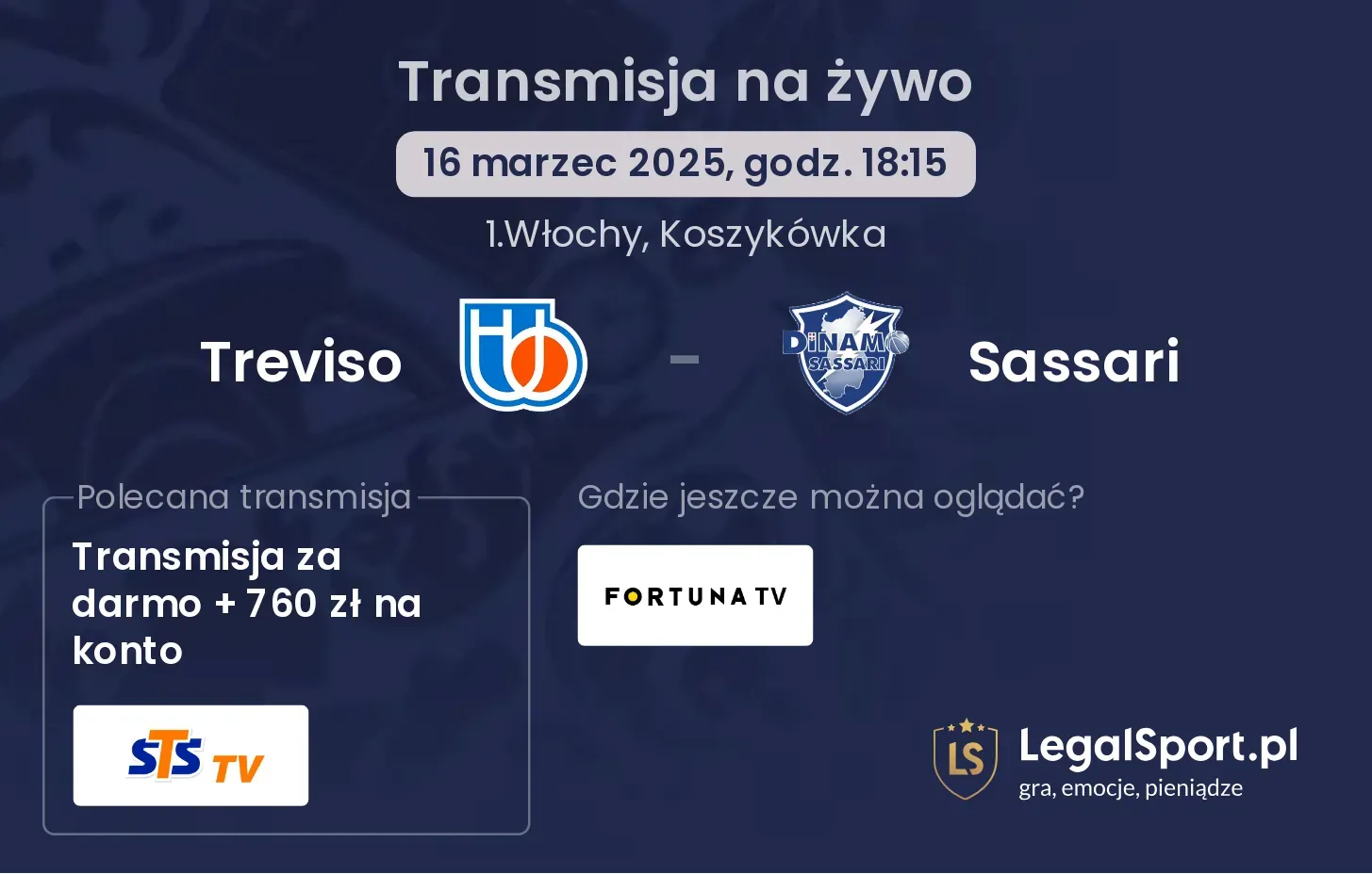 Treviso - Sassari gdzie oglądać?
