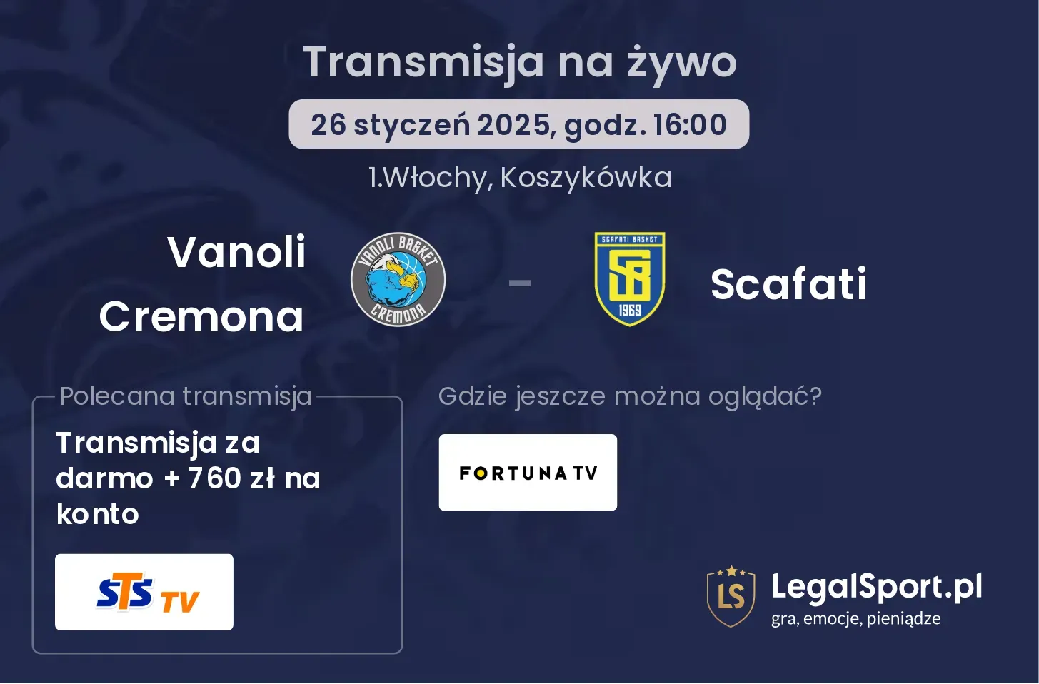 Vanoli Cremona - Scafati gdzie oglądać?