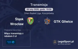 Śląsk Wrocław - GTK Gliwice gdzie oglądać (06.02.2026)