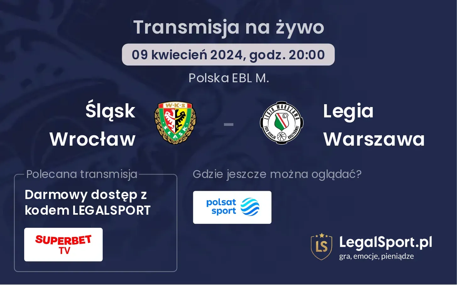 Śląsk Wrocław - Legia Warszawa transmisja na żywo