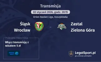 Śląsk Wrocław - Zastal Zielona Góra gdzie oglądać (02.01.2026)