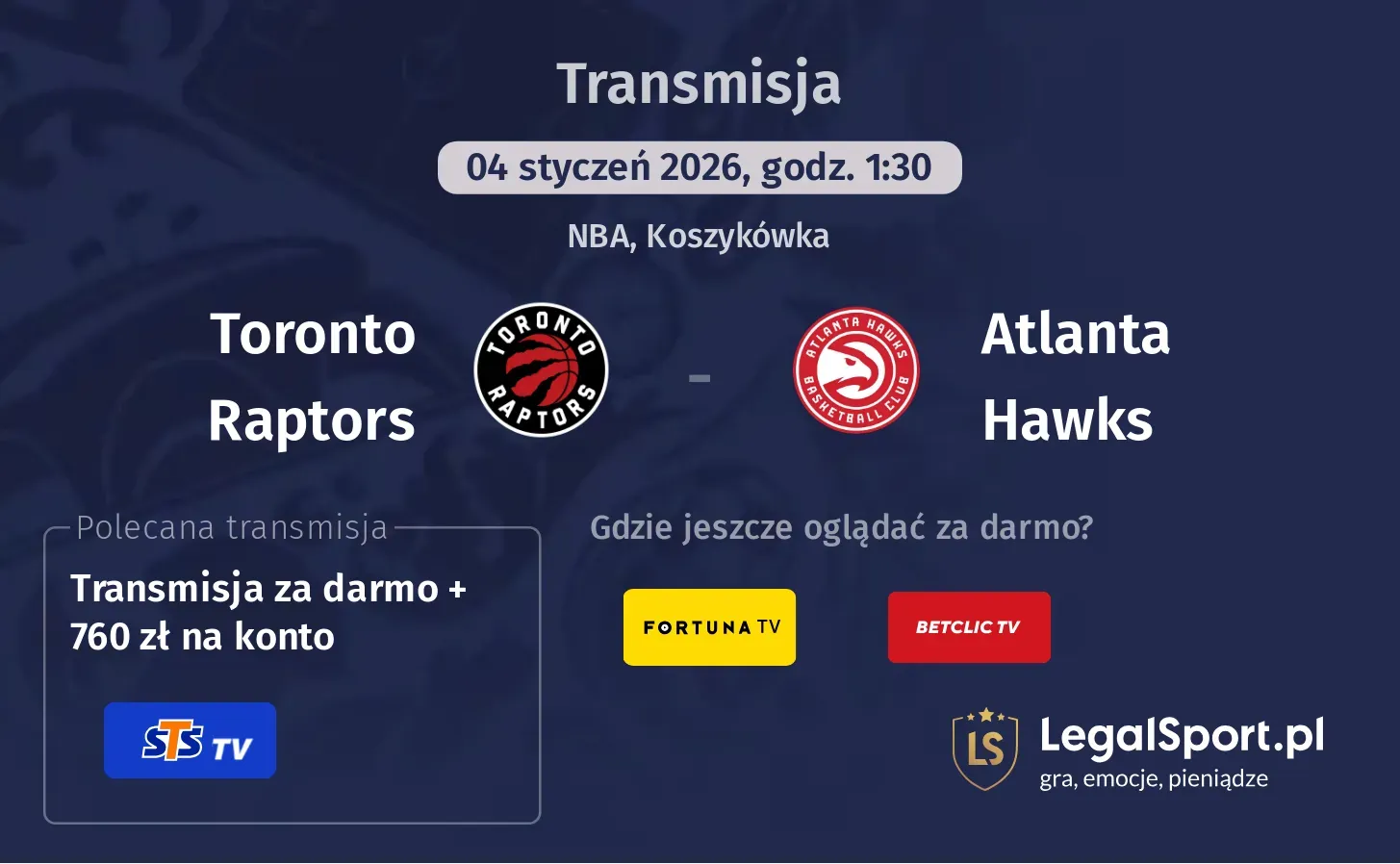 Toronto Raptors - Atlanta Hawks Transmisje