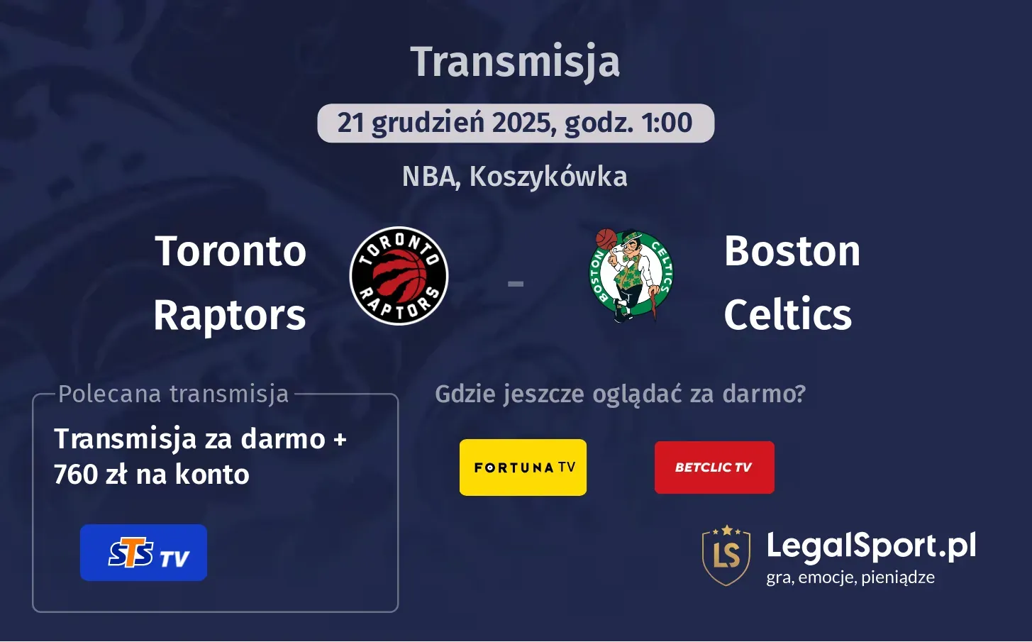 Toronto Raptors - Boston Celtics Transmisje