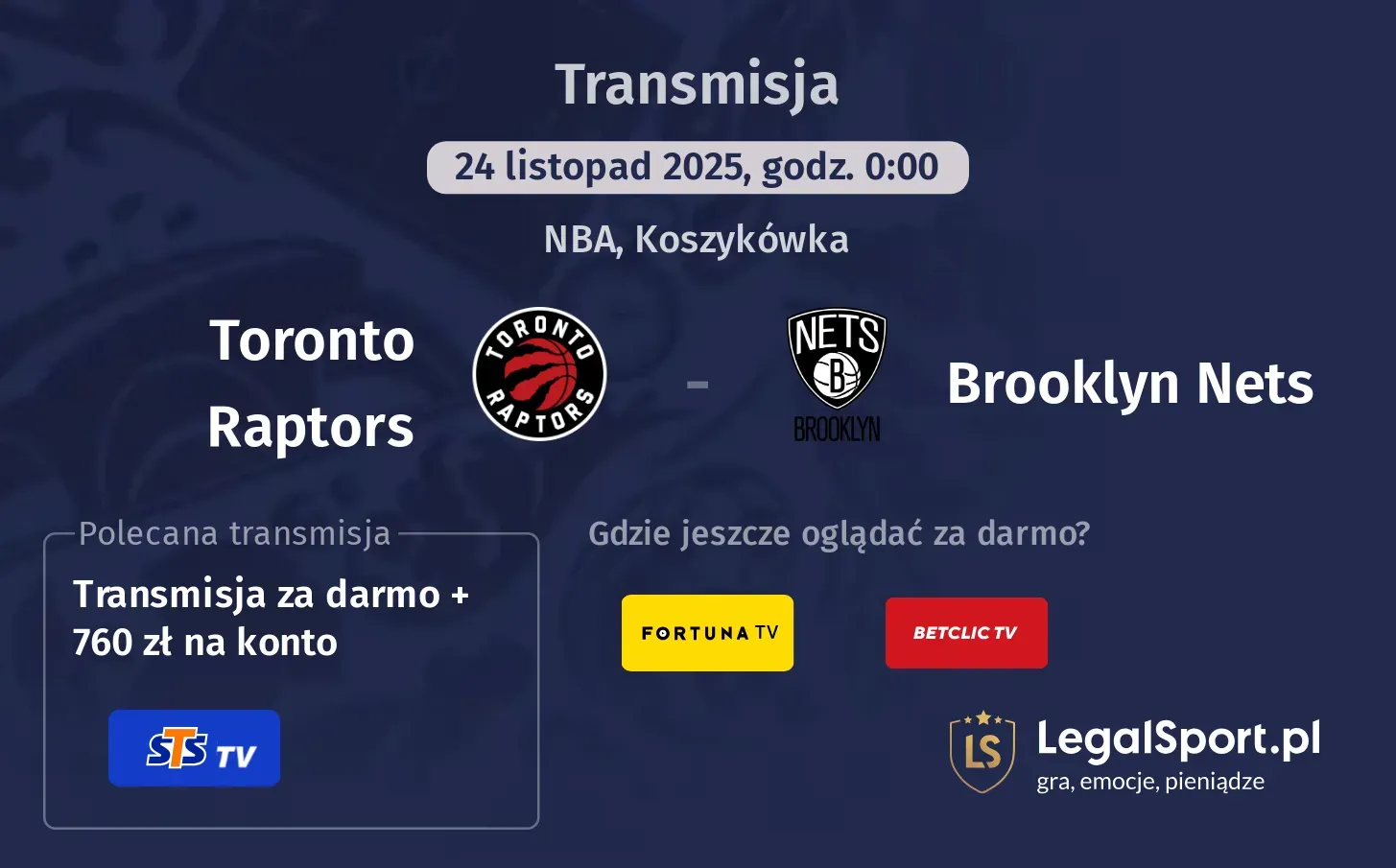 Toronto Raptors - Brooklyn Nets Transmisje