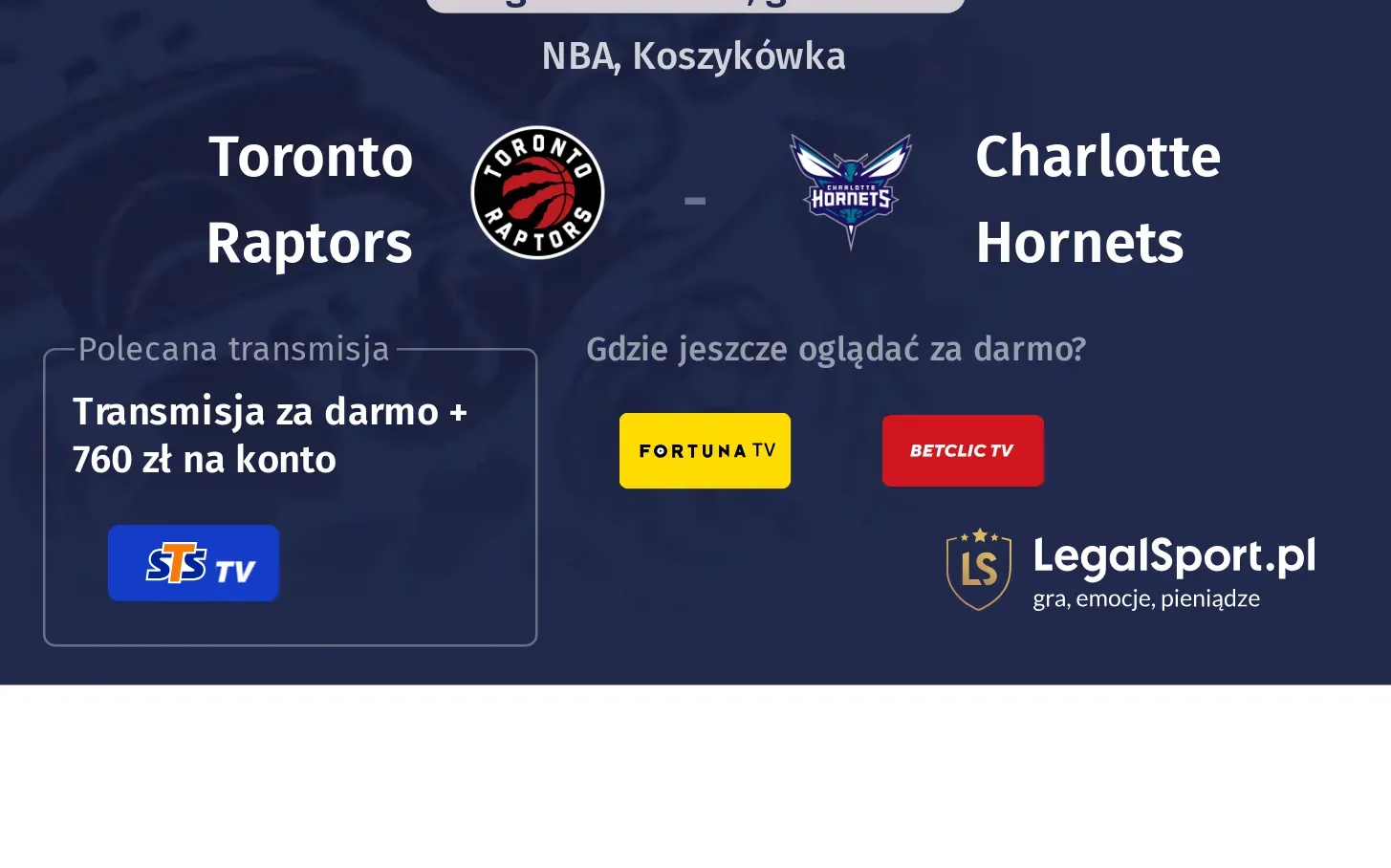 Toronto Raptors - Charlotte Hornets Transmisje