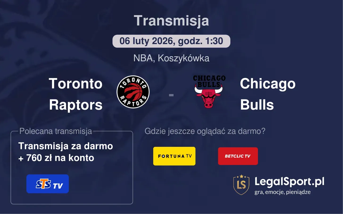 Toronto Raptors - Chicago Bulls Transmisje
