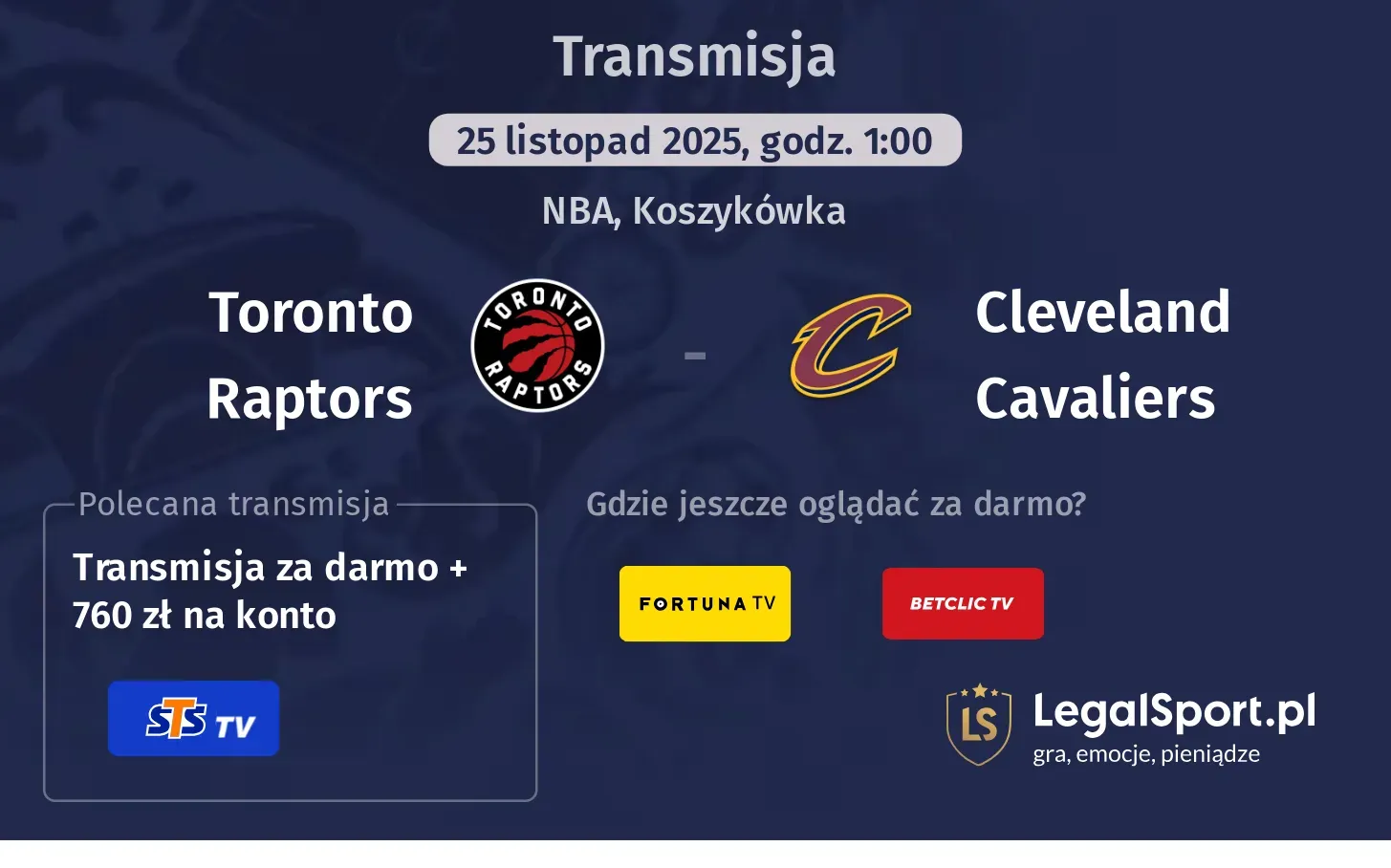 Toronto Raptors - Cleveland Cavaliers Transmisje