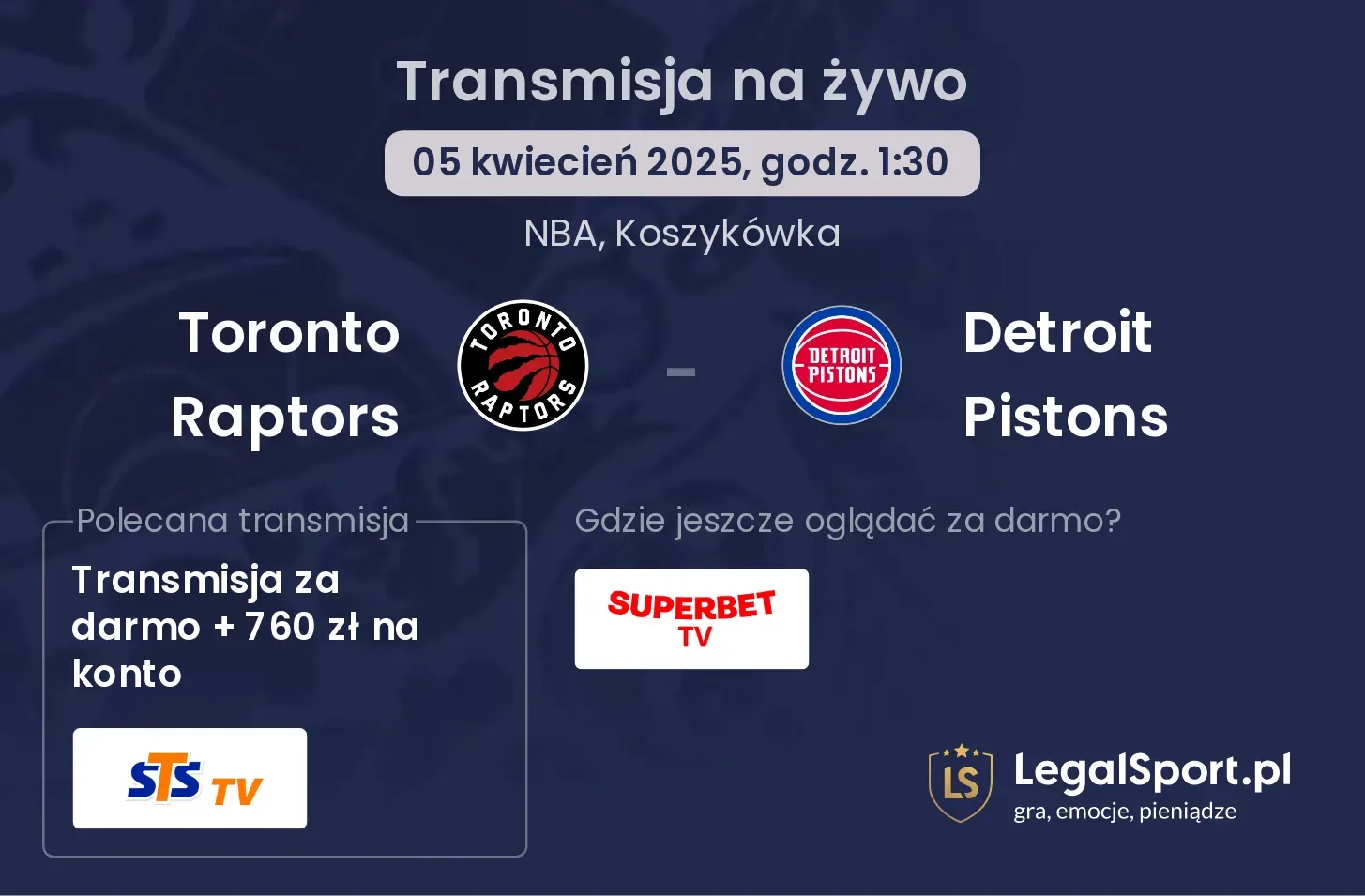 Toronto Raptors - Detroit Pistons gdzie oglądać?