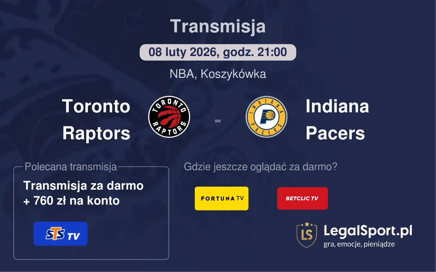 Toronto Raptors - Indiana Pacers Transmisje