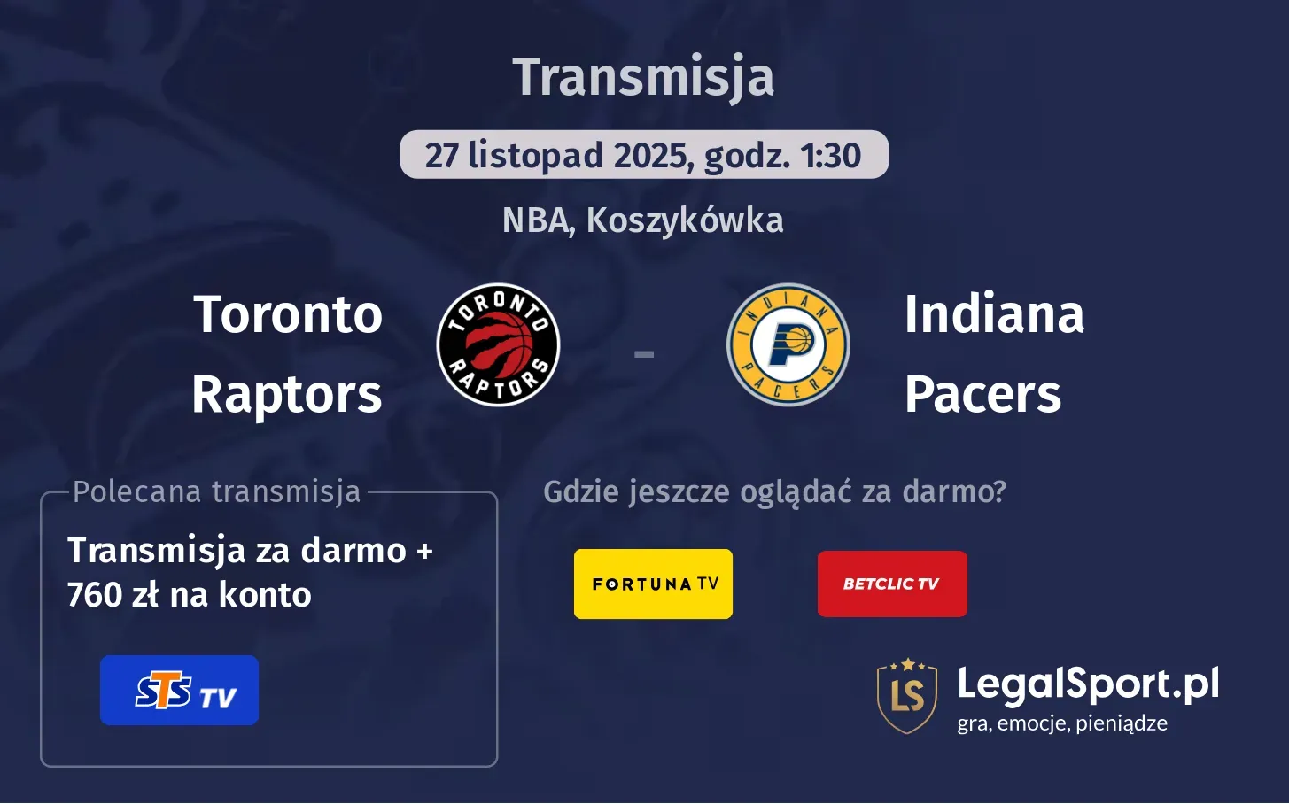 Toronto Raptors - Indiana Pacers Transmisje