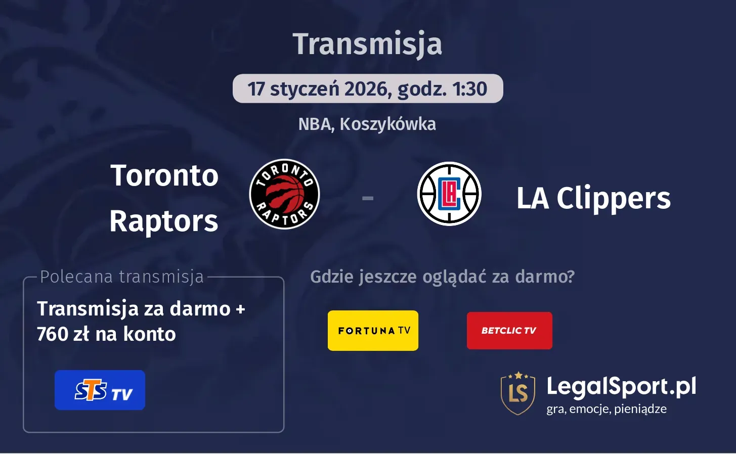 Toronto Raptors - LA Clippers Transmisje