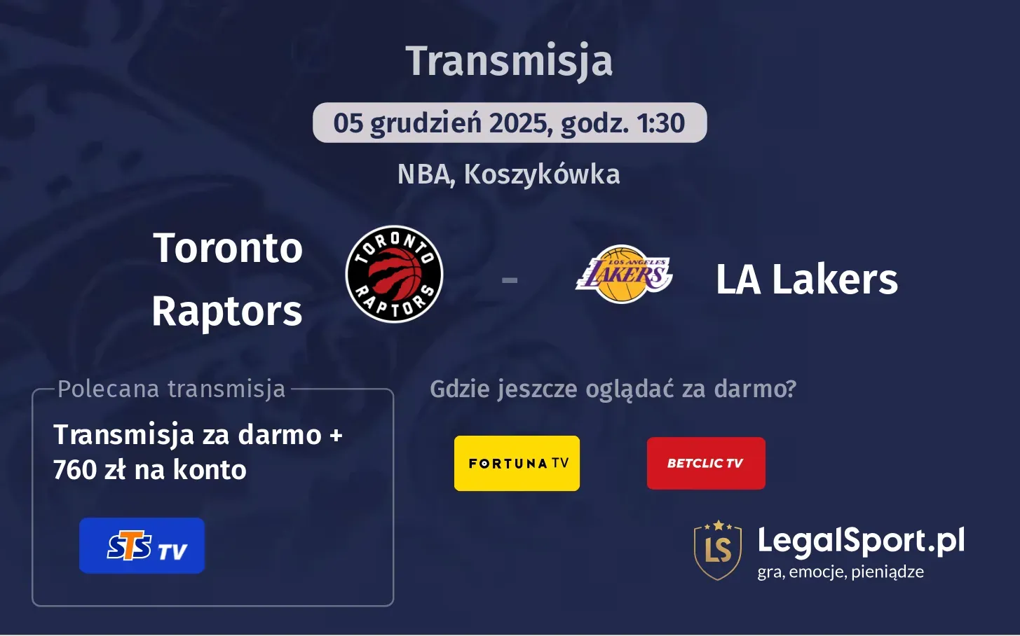 Toronto Raptors - LA Lakers Transmisje