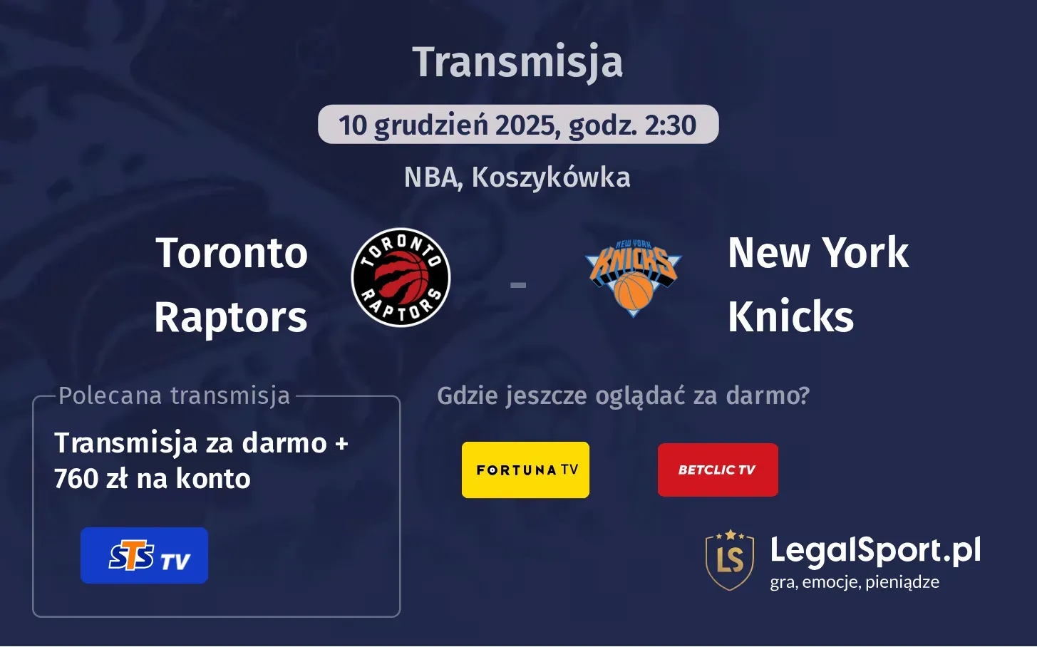 Toronto Raptors - New York Knicks Transmisje
