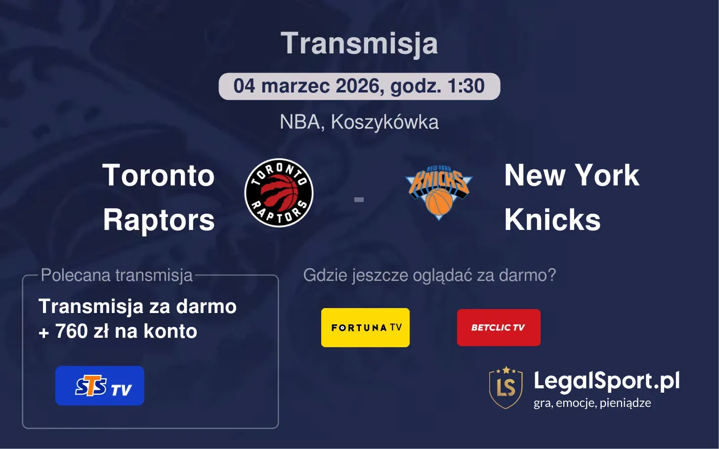 Toronto Raptors - New York Knicks Transmisje