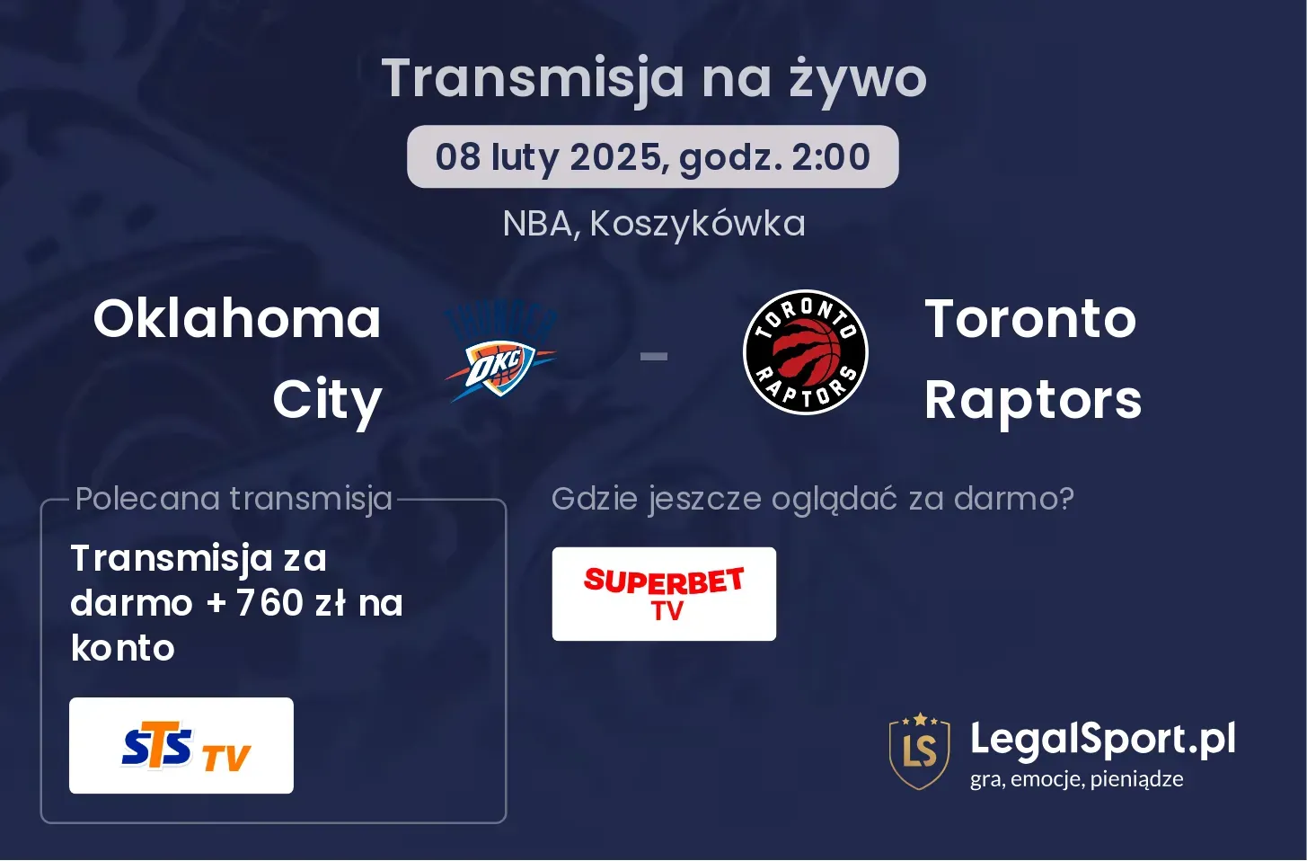 Oklahoma City - Toronto Raptors gdzie oglądać transmisję?