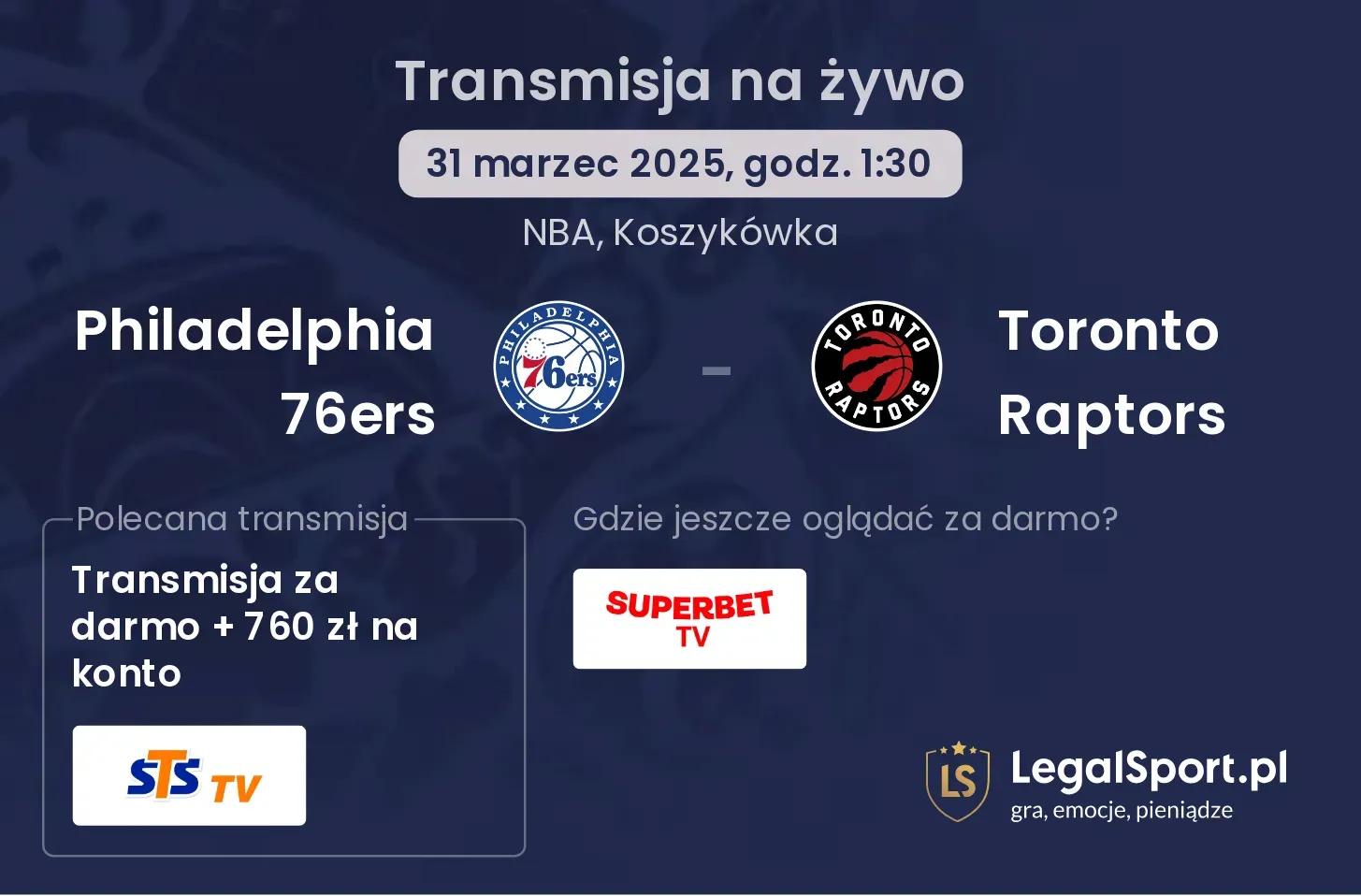 Philadelphia 76ers - Toronto Raptors gdzie oglądać transmisję?