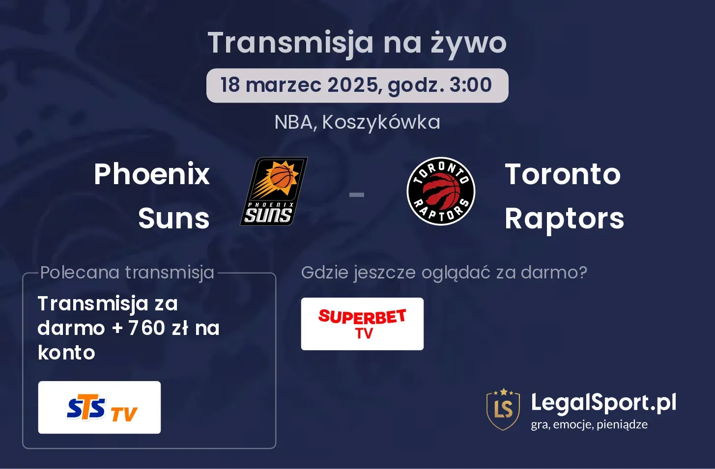 Phoenix Suns - Toronto Raptors gdzie oglądać?