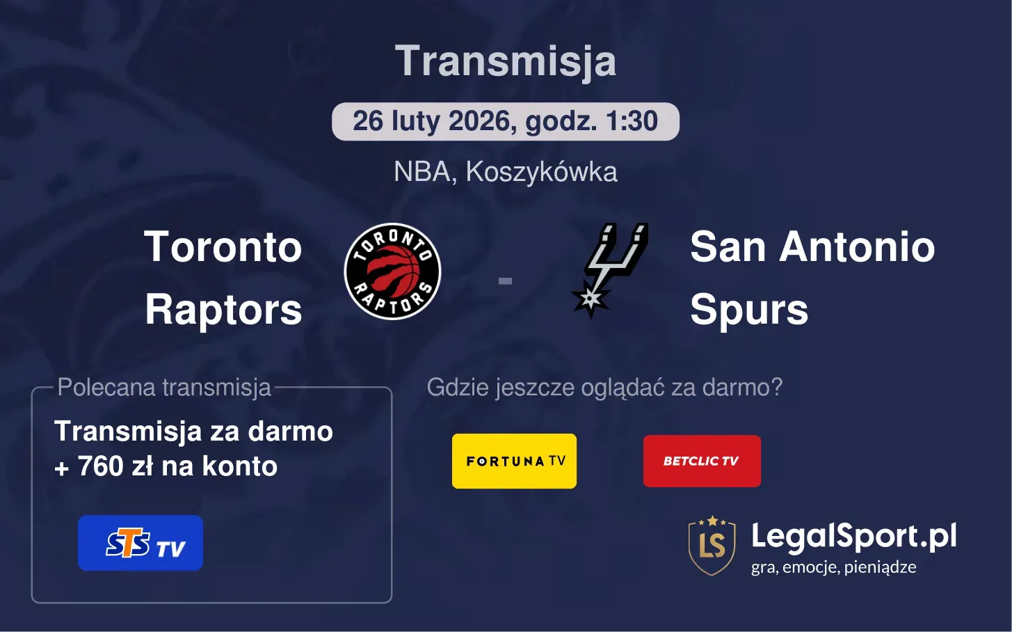 Toronto Raptors - San Antonio Spurs Transmisje