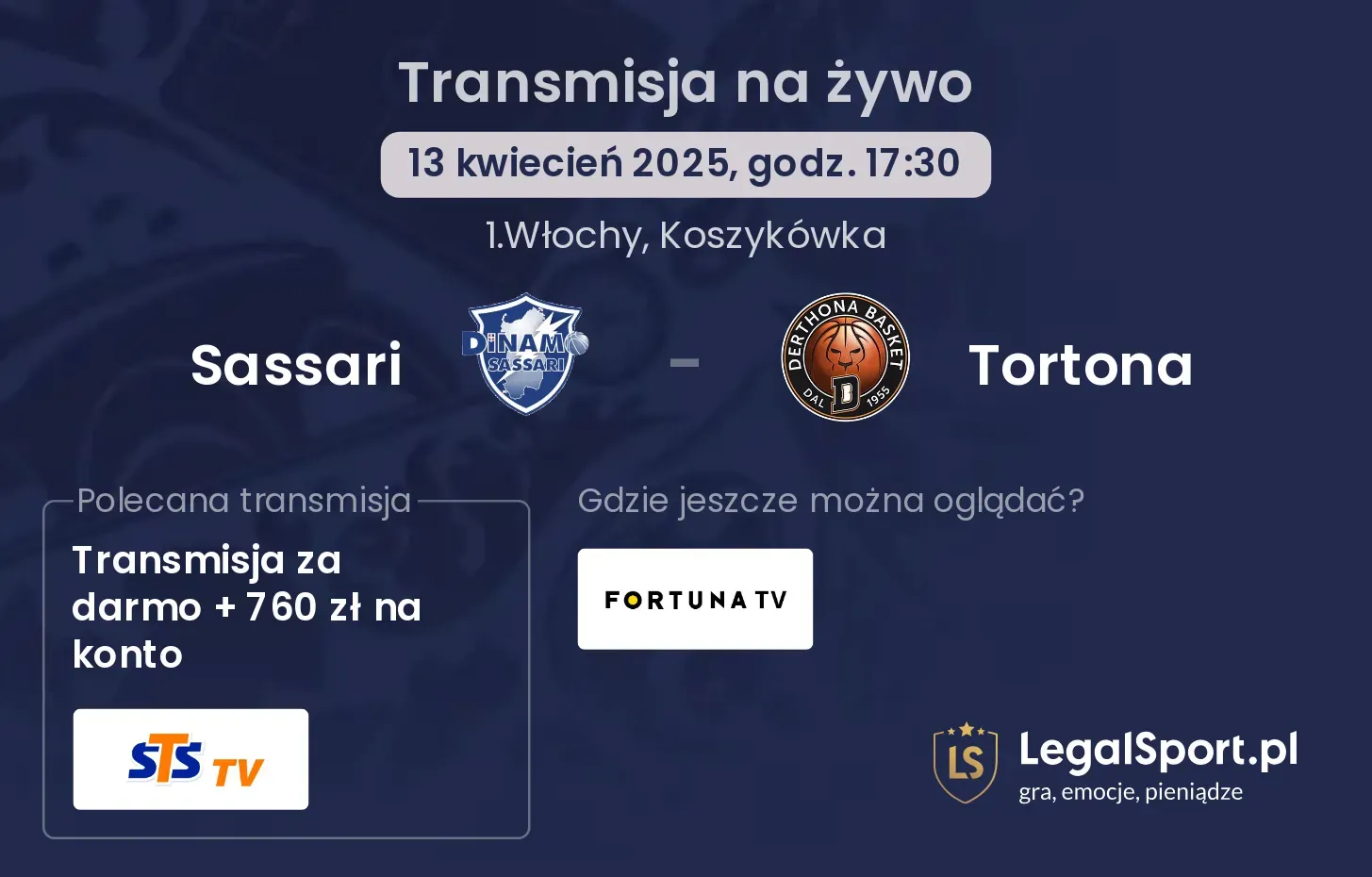 Sassari - Tortona gdzie oglądać transmisję?