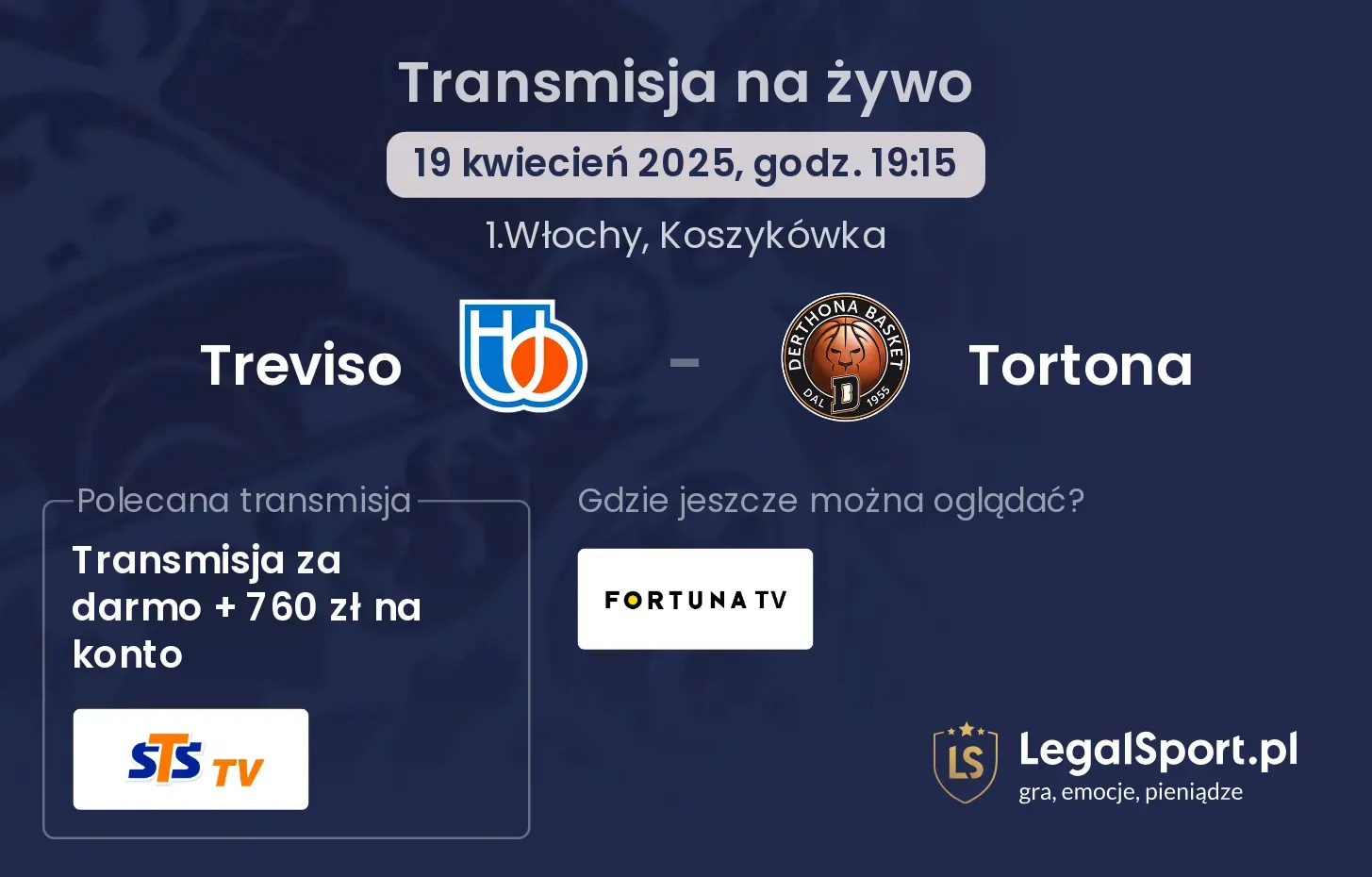 Treviso - Tortona gdzie oglądać?