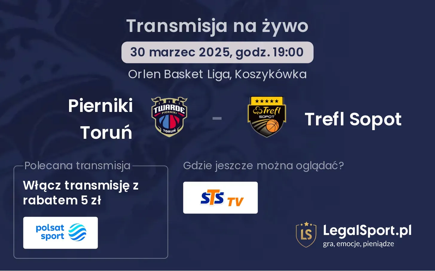Pierniki Toruń - Trefl Sopot gdzie oglądać?