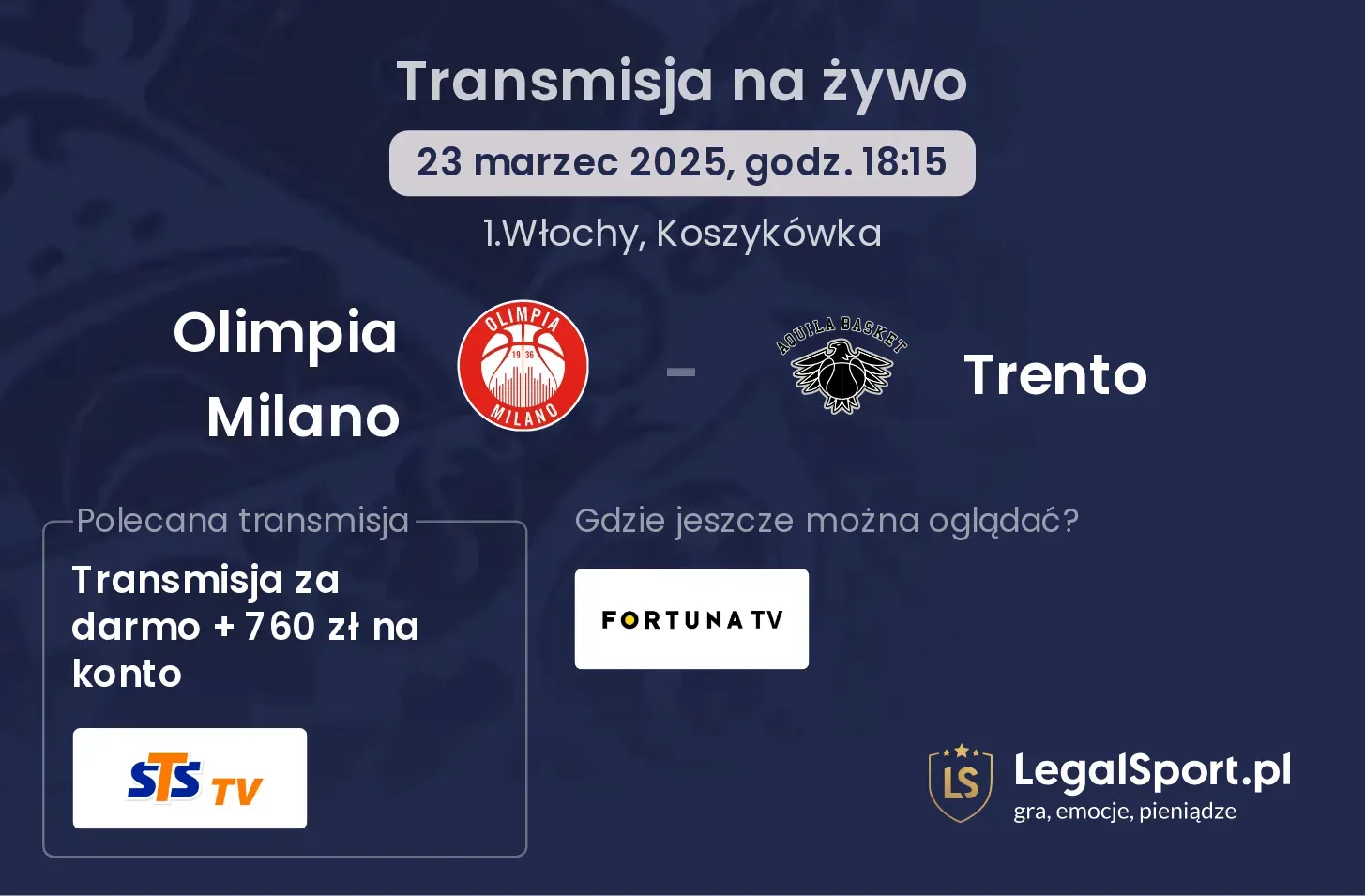 Olimpia Milano - Trento gdzie oglądać transmisję?
