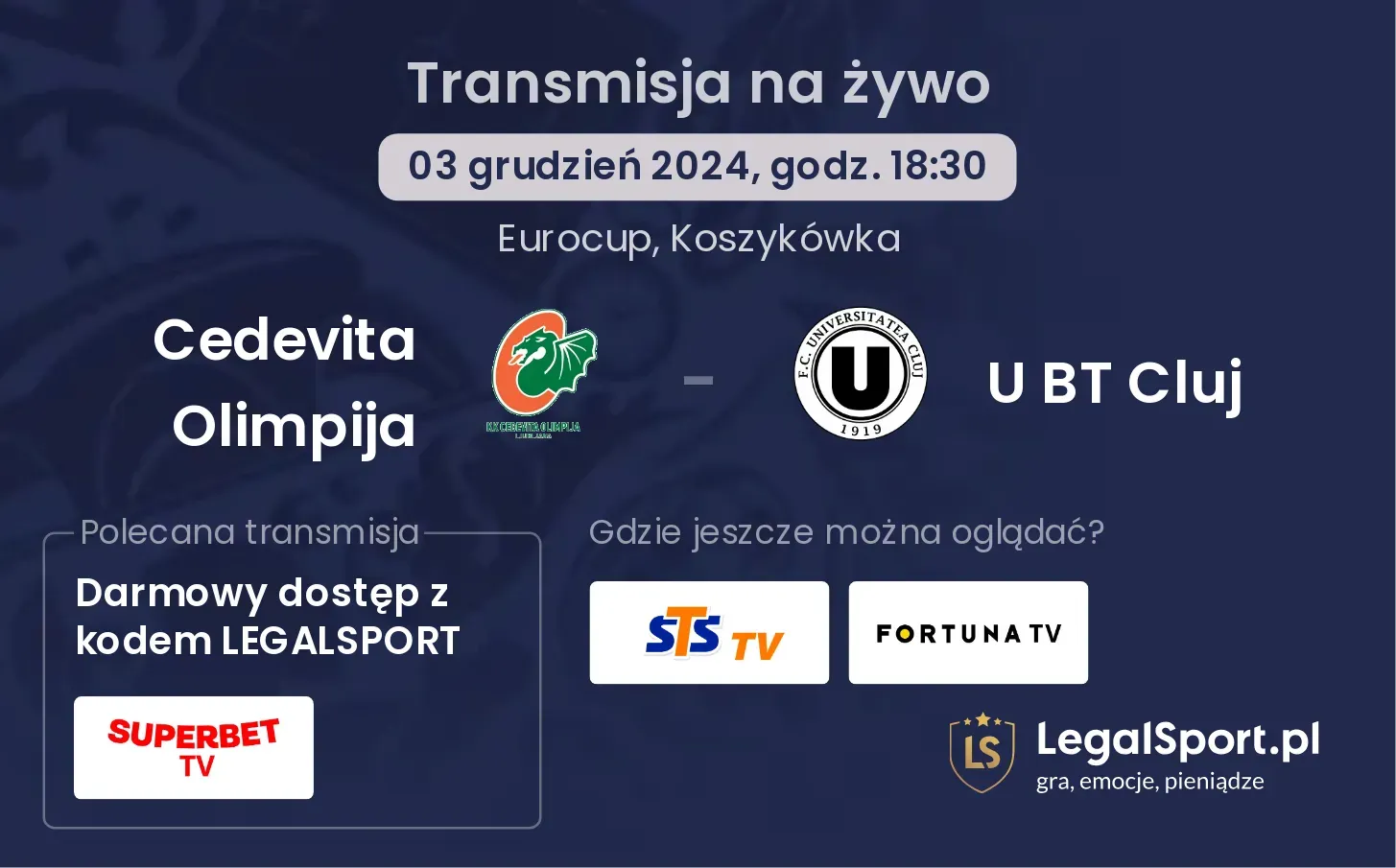 Cedevita Olimpija - U BT Cluj gdzie oglądać?