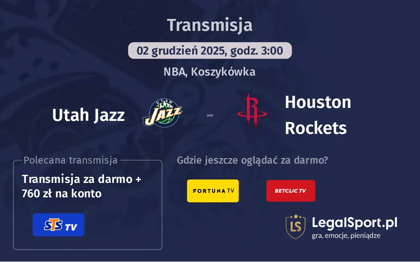 Utah Jazz - Houston Rockets Transmisje