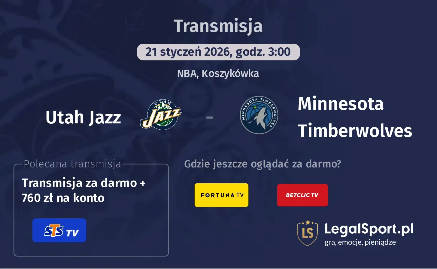 Utah Jazz - Minnesota Timberwolves Transmisje