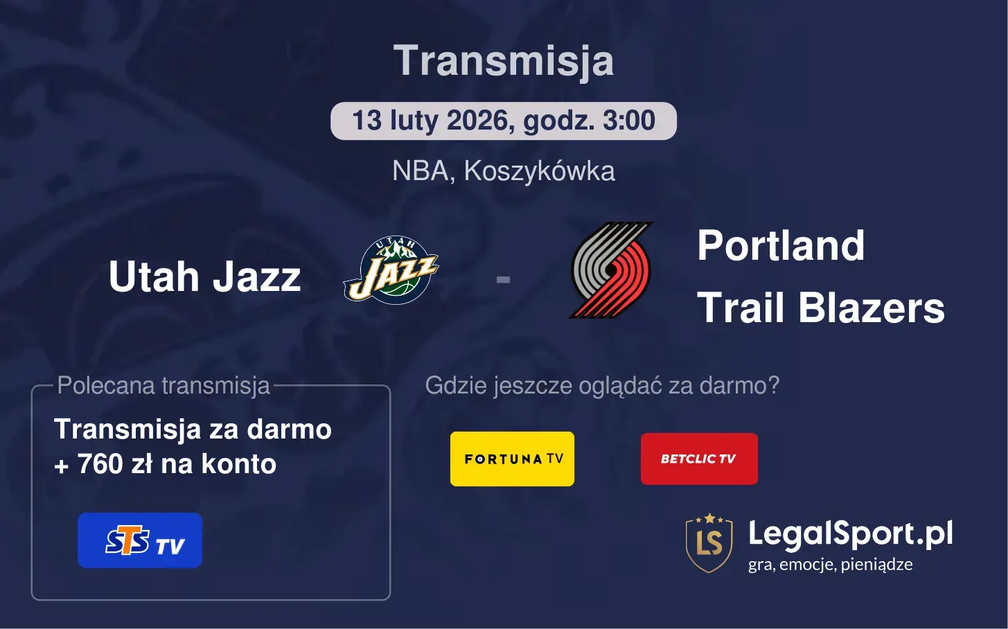 Utah Jazz - Portland Trail Blazers Transmisje